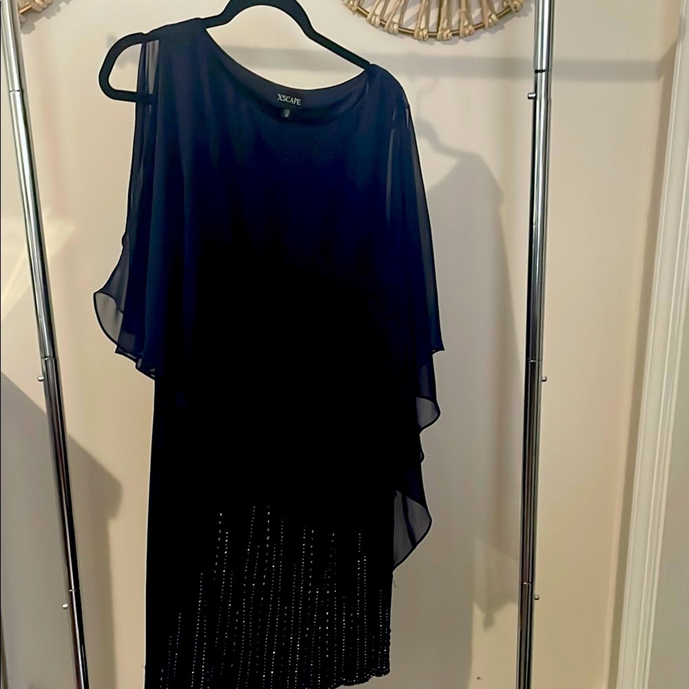 Xscape One Shoulder Black Dress